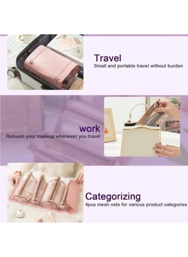 MXM Roll-Up Makeup Pouch for Women – 4-in-1 Foldable Hanging Cosmetic Organizer with Removable Compartments, Travel Toiletry & Accessories Storage Bag (2 Pack, Random Colors) - Image 3